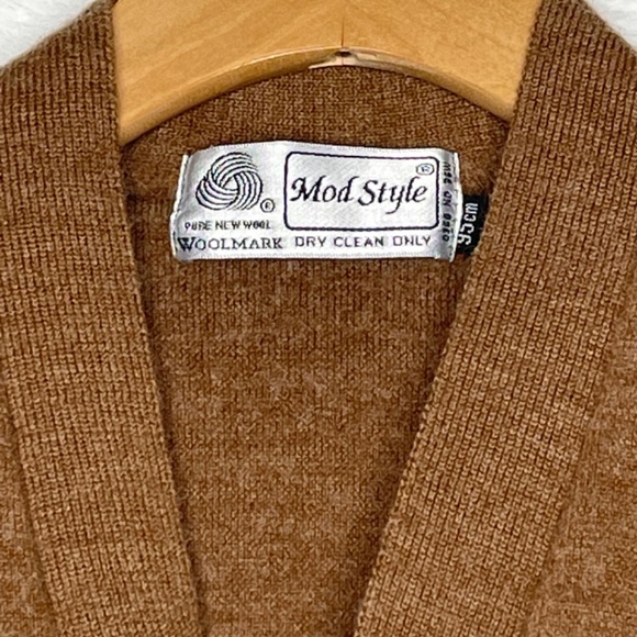Woolmark Mens Vintage Mod Style Sweater Vest Camel GrandpaCore - Picture 2 of 8